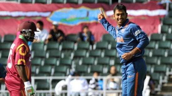 MS Dhoni after getting a wicket against West Indies in Champions Trophy(Getty Images) MS Dhoni after getting a wicket against West Indies in Champions Trophy(Getty Images)